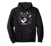 Black Cat Guitar Rock Kawaii Goth Girl Vestiti Rosa Goth Felpa con Cappuccio