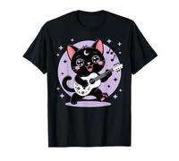 Black Cat Guitar Rock Kawaii Goth Girl Vestiti Rosa Goth Maglietta
