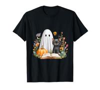 Black Cat Halloween Shirt Book Lover Halloween Ghost Maglietta