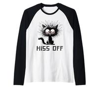 Black Cat Hiss off Meow Cat Divertente Amante dei Gatti per Uomo Donna Maglia con Maniche Raglan