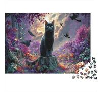 Black Cat in Enchanted Forest Pet Puzzle 1000 Pezzi Per Adulti - Sfidanti E Divertenti, Ideal Per Gioco Familiare E Rilassamento, Regalo Adulti 38x26cm/1000pcs