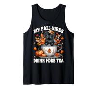 Black Cat in Fall Hot Tea Cup for Kitten Mom Cute Autumn Canotta