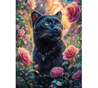 Black Cat in Rose Garden Rompicapo 300 Pezzi Per Regalo Di Epifania Cartone Spesso Per Bambini Mitos Fantástico Attività Educativa Per Tutta La Famiglia Edizione Limitata Da Passatempo 300 PCS