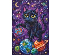 Black Cat in Space Composition Notebook: College Ruled Journal with Celestial Galaxy Art, Aesthetic Purple Nebula and Planets Cover, 120 Pages, 6x9 Lined Option for School and Cat Lovers