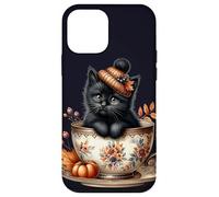 Black Cat Kitten In Floral Coffee Mug Cute Autumn Vibes Custodia per iPhone 12 mini