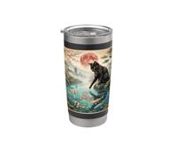 Black Cat Koi Stagno giapponese Sakura Red Moon Cat Lover Bicchiere termico in acciaio inox doppia parete