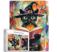 Black Cat Mago Immagine 1000 Pezzi Puzzle per Adulti Scena di Halloween Art Puzzle colorato fai da te per la decorazione della casa Regali Puzzle Famiglia Perfetto per le Notti di Gioco 50 × 70 cm