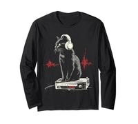 Black Cat Music Cuffie Retro Animal Lover Pet Maglia a Manica