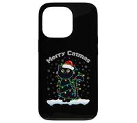 Black Cat Natale luce gatto cappello Babbo Natale maglione Merry Catmas Custodia per iPhone 13 Pro
