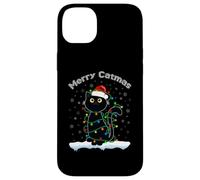 Black Cat Natale luce gatto cappello Babbo Natale maglione Merry Catmas Custodia per iPhone 14 Plus