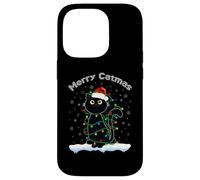 Black Cat Natale luce gatto cappello Babbo Natale maglione Merry Catmas Custodia per iPhone 14 Pro