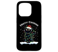 Black Cat Natale luce gatto cappello Babbo Natale maglione Merry Catmas Custodia per iPhone 15 Pro