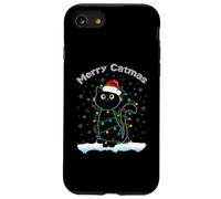 Black Cat Natale luce gatto cappello Babbo Natale maglione Merry Catmas Custodia per iPhone SE (2020) / 7/8