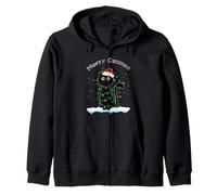 Black Cat Natale Luce Gatto Cappello Babbo Natale Maglione Merry Catmas Felpa con Cappuccio