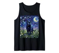 Black Cat Night Glow Stars And Moon Opera d'Arte Canotta