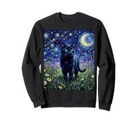 Black Cat Night Glow Stars And Moon Opera d'Arte Felpa