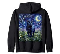 Black Cat Night Glow Stars And Moon Opera d'Arte Felpa con Cappuccio