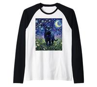 Black Cat Night Glow Stars And Moon Opera d'Arte Maglia con Maniche Raglan