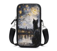 Black Cat Night Sky Golden Stars Crossbody Borsa per cellulare Smartphone Borsa con tracolla regolabile