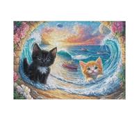 Black Cat Ocean Wave Puzzle 300 Pezzi Alpi Italiane Per Adulti Esperti Cartone Rigido Difficoltà Media Per Vacanze Invernali Da Passatempo Con Colla Inclusa 300 PCS（40x28cm）