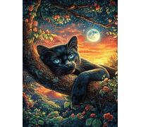 Black Cat on A Tree Branch Under The Moon Puzzle 1000 Pezzi Completo Di Accessori Cartone Spesso Per Adulti Wildlife Pet Con Poster Colla E Busta Per Tempo Libero Antistress Qualità Premium 1000 PCS