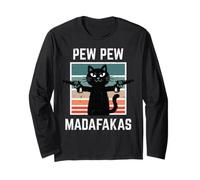 Black Cat Pew Pew Madafakas Funny Kitty Meme Umorismo Uomini Donne Maglia a Manica