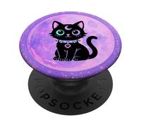 Black Cat Pink Witchy Cat Kawaii Pastel Goth Cat Moon Purple PopSockets PopGrip Adesivo