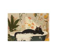 Black Cat Prendendo Doccia Piecing Puzzle Piecing Jigsaw Puzzle Brain Teasing Fun & Perfect Wall Art Impossibile Regali duri per papà, mamma Puzzle per adulti 500 pezzi