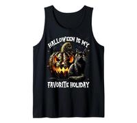 Black Cat Pumpkin And Bats Halloween Is My Favorite Holiday Canotta