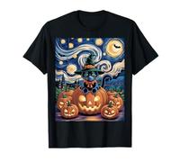 Black Cat Pumpkin Witch Halloween Van Gogh Style Art Maglietta