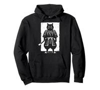 Black Cat Samurai Warrior Giapponese Sumi-e Art Uomini Donne Bambini Felpa con Cappuccio