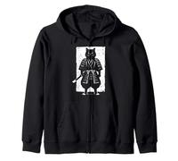 Black Cat Samurai Warrior Giapponese Sumi-e Art Uomini Donne Bambini Felpa con Cappuccio