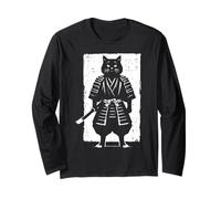 Black Cat Samurai Warrior Giapponese Sumi-e Art Uomini Donne Bambini Maglia a Manica