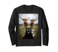 Black Cat Selfie with Cows Funny Animal Lovers Kids & Adults Maglia a Manica