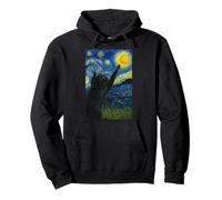 Black Cat Starry Night Dreamer Van Gogh Style Moon Art Felpa con Cappuccio