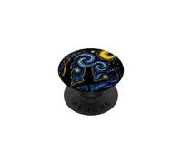 Black Cat Starry Night Van Gogh Moon Art Mom Dad Meow PopSockets PopGrip Adesivo
