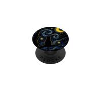 Black Cat Starry Night Van Gogh Moon Art Mom Dad Meow PopSockets PopGrip Adesivo