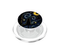 Black Cat Starry Night Van Gogh Moon Art Mom Dad Meow PopSockets PopGrip per MagSafe