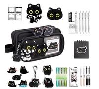Black Cat Stationery Set,22x8x12cm Black Cat School Supplies | Long-Lasting Pen Pouch With Multiple Compartments,for Students Kids Boys Girls School Classroom Home Study Travel Birthday Christmas