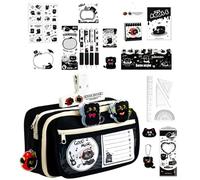 Black Cat Stationery Set - School Supplies for Creative Learning | Oxford Fabric Organizer with Zippered Compartments, Large Storage Pencil Pouch Art Writing Tools Holder for Study Desk Classroom Home