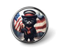 Black Cat U.S. Flag Funny Round Lapel Pins Metal Button Brooch Badge Tie Hats Clothes Decoration for Men Women