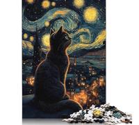 Black Cat Under Starry Night Jigsaw Puzzle Impossibili 1000Pcs Decorazione Per La Casa. Rilassamento E Intelligence Per Adulti E Ragazzi Da 14 Anni 1000pcs (75x50cm)