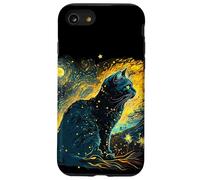 Black Cat Van Gogh Notte stellata Amante Gatto Proprietario Gatto Mamma Papà Custodia per iPhone SE (2020) / 7/8