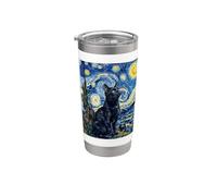 Black Cat Van Gogh Notte stellata Art Feline Lover Bicchiere termico in acciaio inox doppia parete
