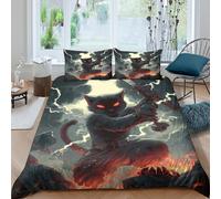 black cat warriorSet Di Copripiumino microfibra 3 pezzi motivo 3D con cerniera fantasy dark art style copripiumino con federa traspirante ultra morbido e traspirante for bambini Super king（260x220cm）