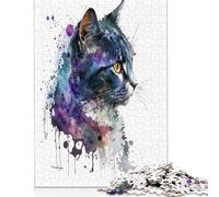Black Cat Watercolor Art Jigsaw Puzzle Impossibili 1000 Pezzi Decorazione Per La Casa. Rilassamento E Intelligence Per Adulti E Ragazzi Da 14 Anni 1000pcs (75x50cm)