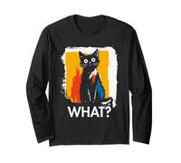 Black Cat What? Cat Meme Gatto Nero Divertente Detto Animale Maglia a Manica