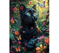 Black Cat with A Butterfly in A Flower Garden Puzzle 500 Pezzi Multicolore Paesaggi Classici Science Fiction Magical Dream Rompicapo Sfida Difficile Impossibile Giochi Da Tavolo Familiare Regalo Nata