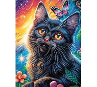 Black Cat with A Butterfly on Its Ear Puzzle 300 Pezzi Giochi Da Tavolo Per Coppie Fairy Tale Scenery Cartoon Attività Condivisa Rilassamento E Complicità Regalo Per Anniversario San Valentino 300 PC