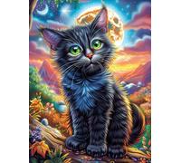 Black Cat with Green Eyes in A Magical Garden Puzzle 1000 Pezzi Per Decorazione Murale Wildlife Pet Cartone Rigido Per Adulti Da Incorniciare Incastro Perfetto Per Soggiorno Con Poster Incluso 1000 PC